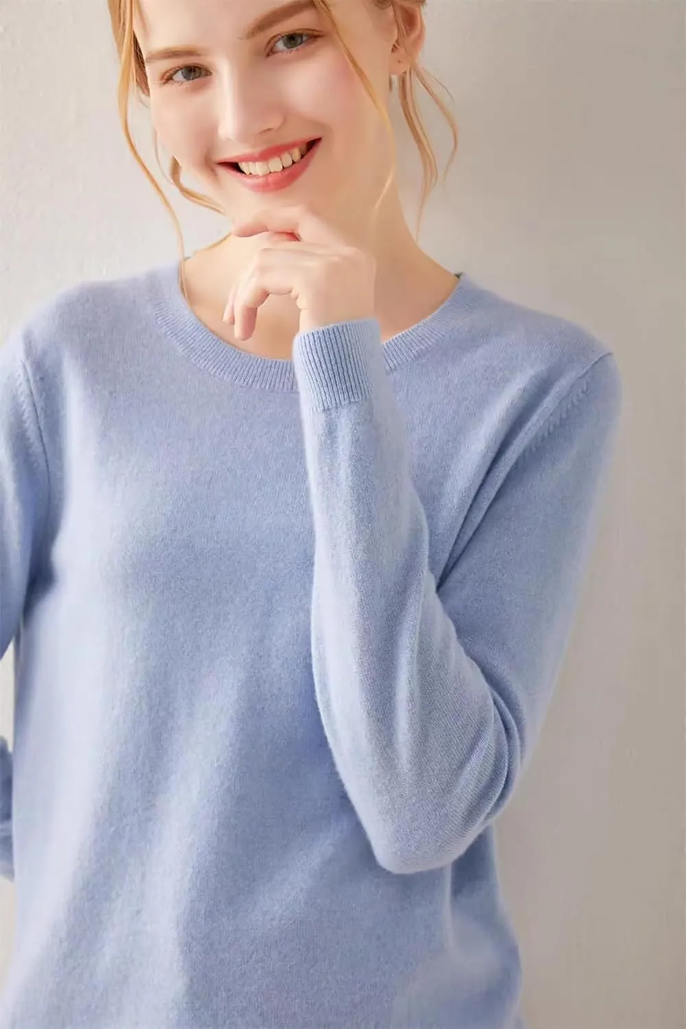 100% Pure Cashmere Crewneck Sweater for Women Long Sleeve Warm Soft Lightweight Knit Pullover