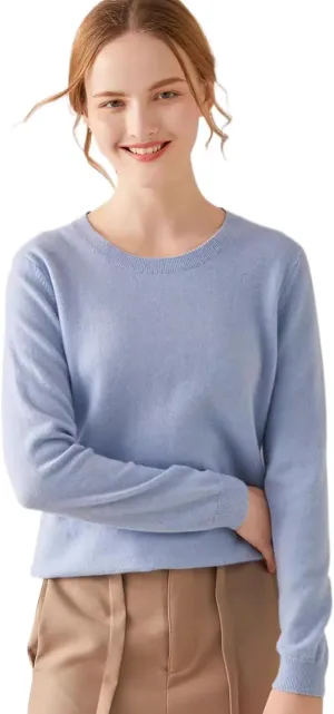 100% Pure Cashmere Crewneck Sweater for Women Long Sleeve Warm Soft Lightweight Knit Pullover
