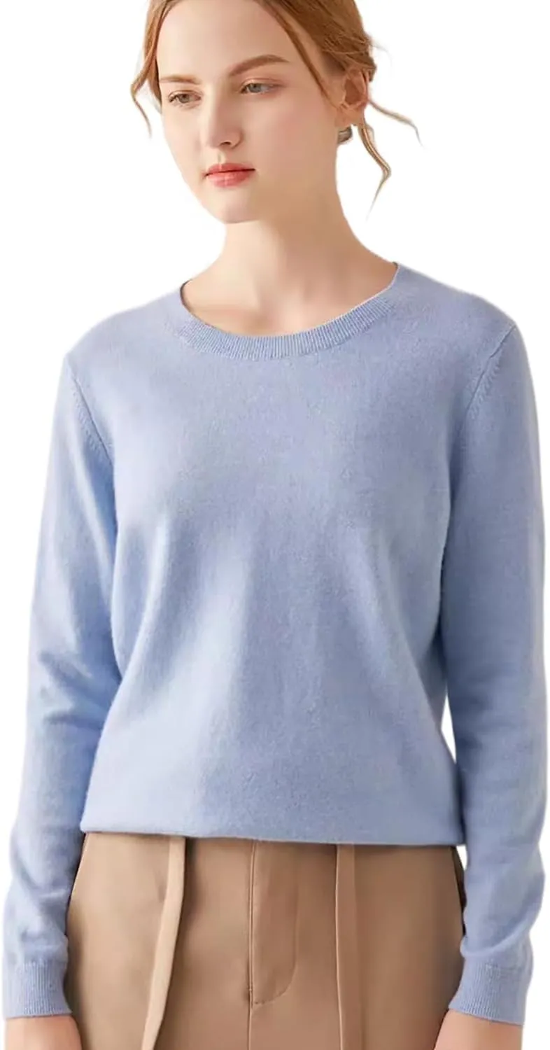 100% Pure Cashmere Crewneck Sweater for Women Long Sleeve Warm Soft Lightweight Knit Pullover