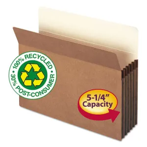 100% Recycled Top Tab File Pockets, 5.25" Expansion, Letter Size, Redrope, 10-box
