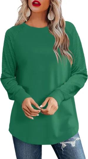 Aifer Womens Long Sleeve Tops Crew Neck Casual Shirts Fashion Loose Fit Trendy Outfits Clothes