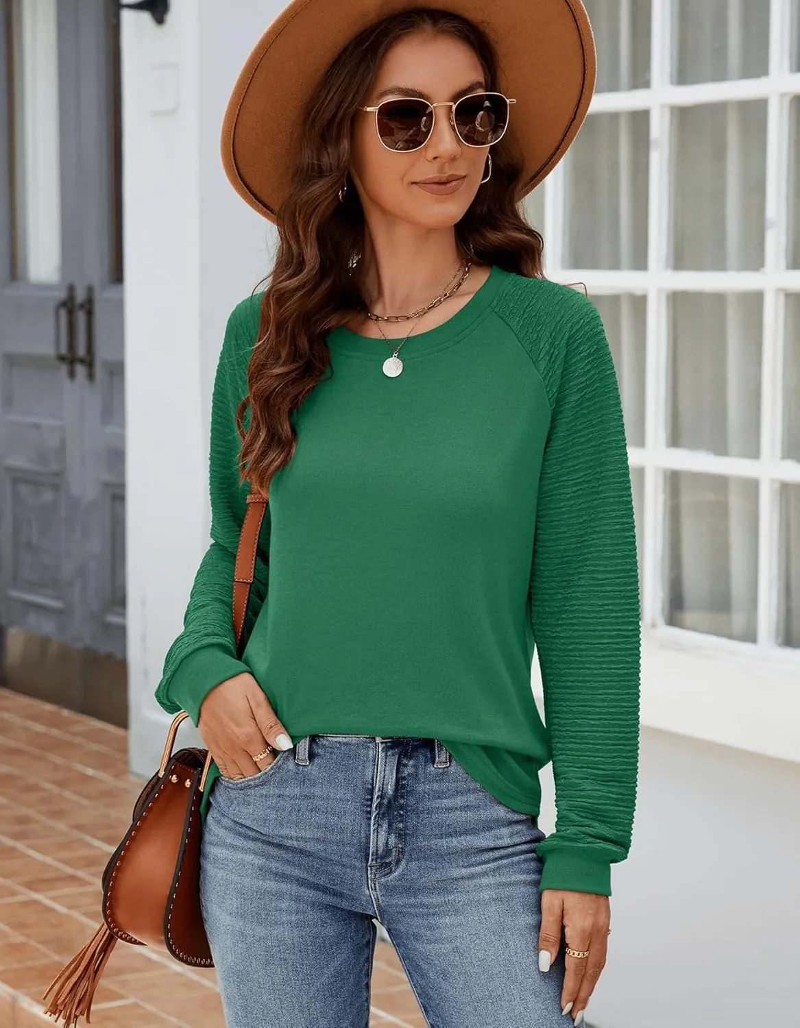 Aifer Womens Long Sleeve Tops Crew Neck Casual Shirts Fashion Loose Fit Trendy Outfits Clothes