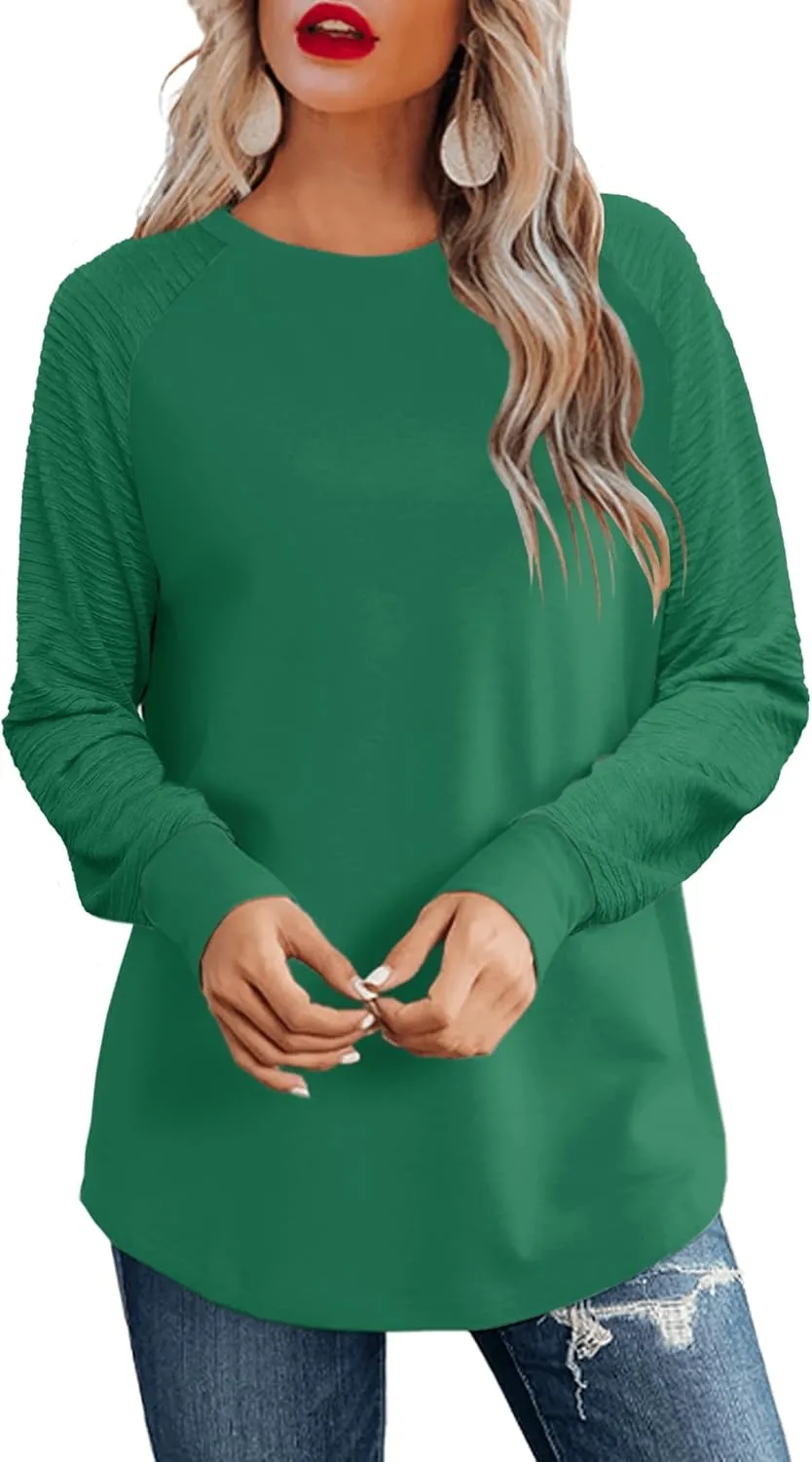 Aifer Womens Long Sleeve Tops Crew Neck Casual Shirts Fashion Loose Fit Trendy Outfits Clothes