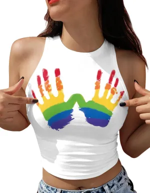 American USA Flag Crop Tops for Women T Shirt Patriotic 4th of July Cami Independence Tops