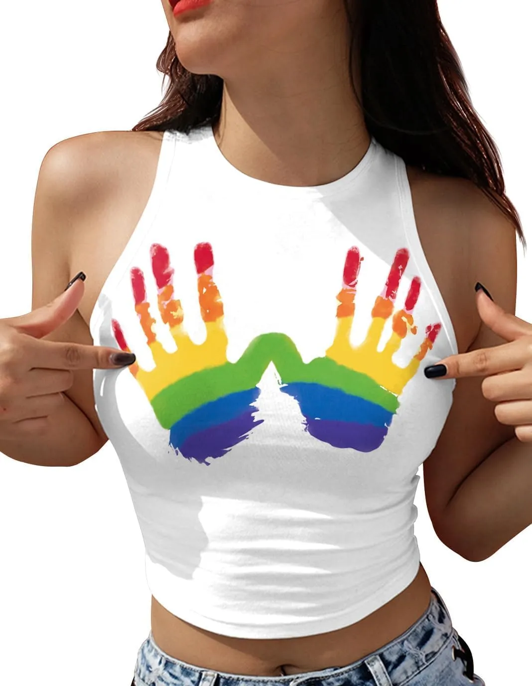 American USA Flag Crop Tops for Women T Shirt Patriotic 4th of July Cami Independence Tops
