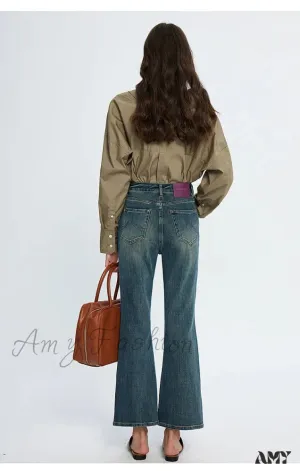Amy Fashion - High Waisted Flare Skinny Strench Vintage Streetwear Denim 2024 Korean Fashion New Jean