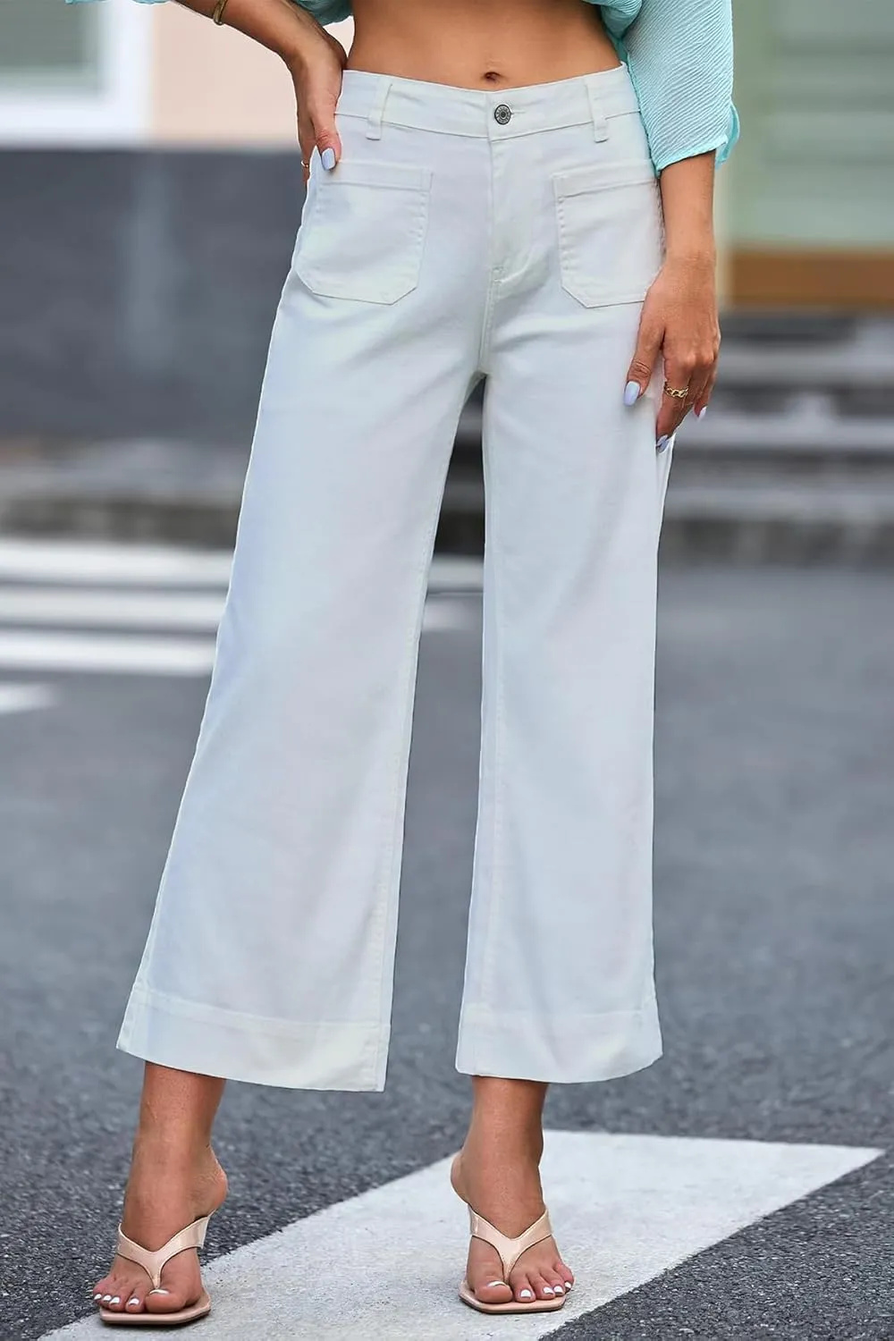 Atditama Wide Leg Jeans for Women Stretch High Waisted Straight Leg Denim Pants Boyfriend Mom Jeans