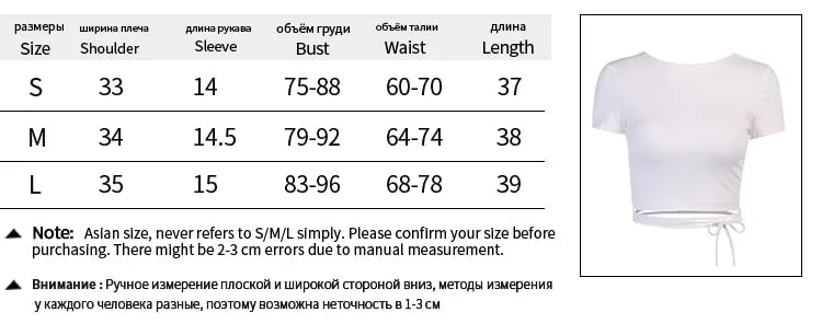 Backless t shirt crop top summer short sleeve lace up criss cross party club streetwear T shirt slim tops