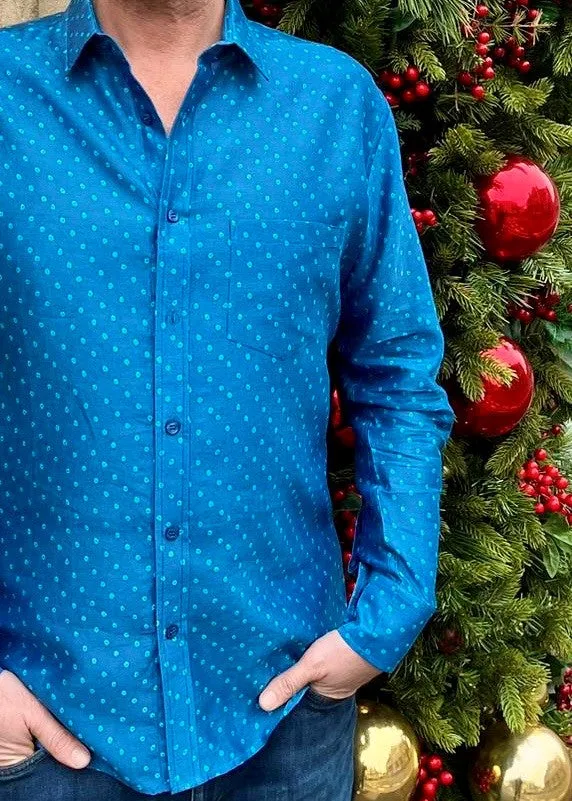 Bandhani Dot Mens' Silk Cotton Shirt in Blue