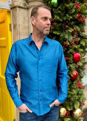 Bandhani Dot Mens' Silk Cotton Shirt in Blue