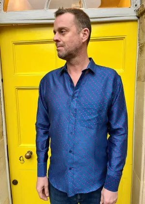 Bandhani Dot Mens' Silk Cotton Shirt in Navy