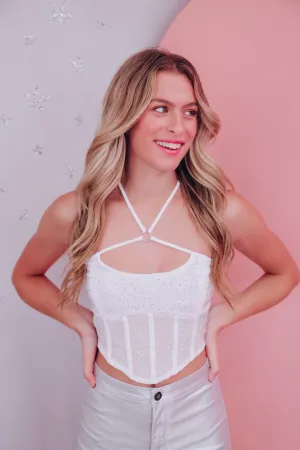 Bling Thing Mesh Corset Crop Top - White