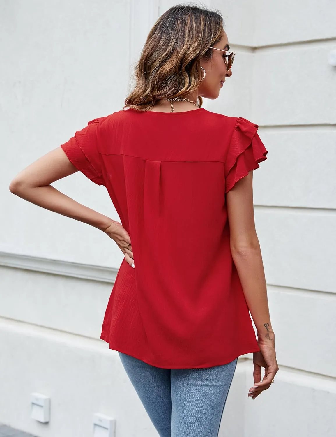 Blooming Jelly Womens Dressy Casual Shirts Short Sleeve V Neck Work Blouse Business Casual Summer Tops 2025
