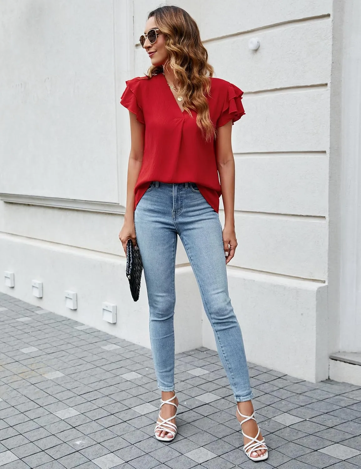 Blooming Jelly Womens Dressy Casual Shirts Short Sleeve V Neck Work Blouse Business Casual Summer Tops 2025