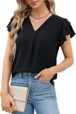 Blooming Jelly Womens Dressy Casual Shirts Short Sleeve V Neck Work Blouse Business Casual Summer Tops 2025