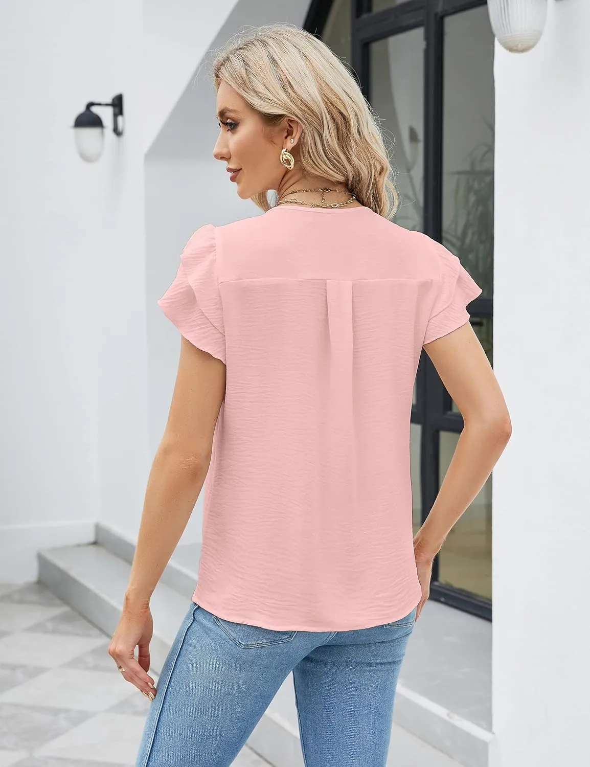 Blooming Jelly Womens Dressy Casual Shirts Short Sleeve V Neck Work Blouse Business Casual Summer Tops 2025