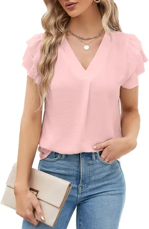 Blooming Jelly Womens Dressy Casual Shirts Short Sleeve V Neck Work Blouse Business Casual Summer Tops 2025