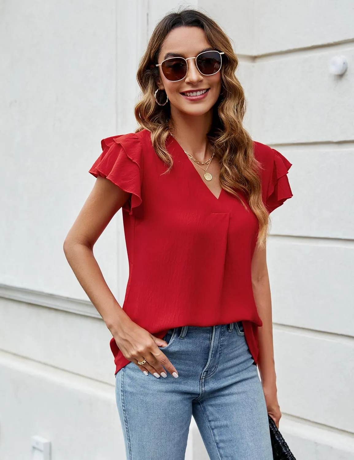 Blooming Jelly Womens Dressy Casual Shirts Short Sleeve V Neck Work Blouse Business Casual Summer Tops 2025