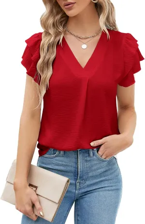 Blooming Jelly Womens Dressy Casual Shirts Short Sleeve V Neck Work Blouse Business Casual Summer Tops 2025