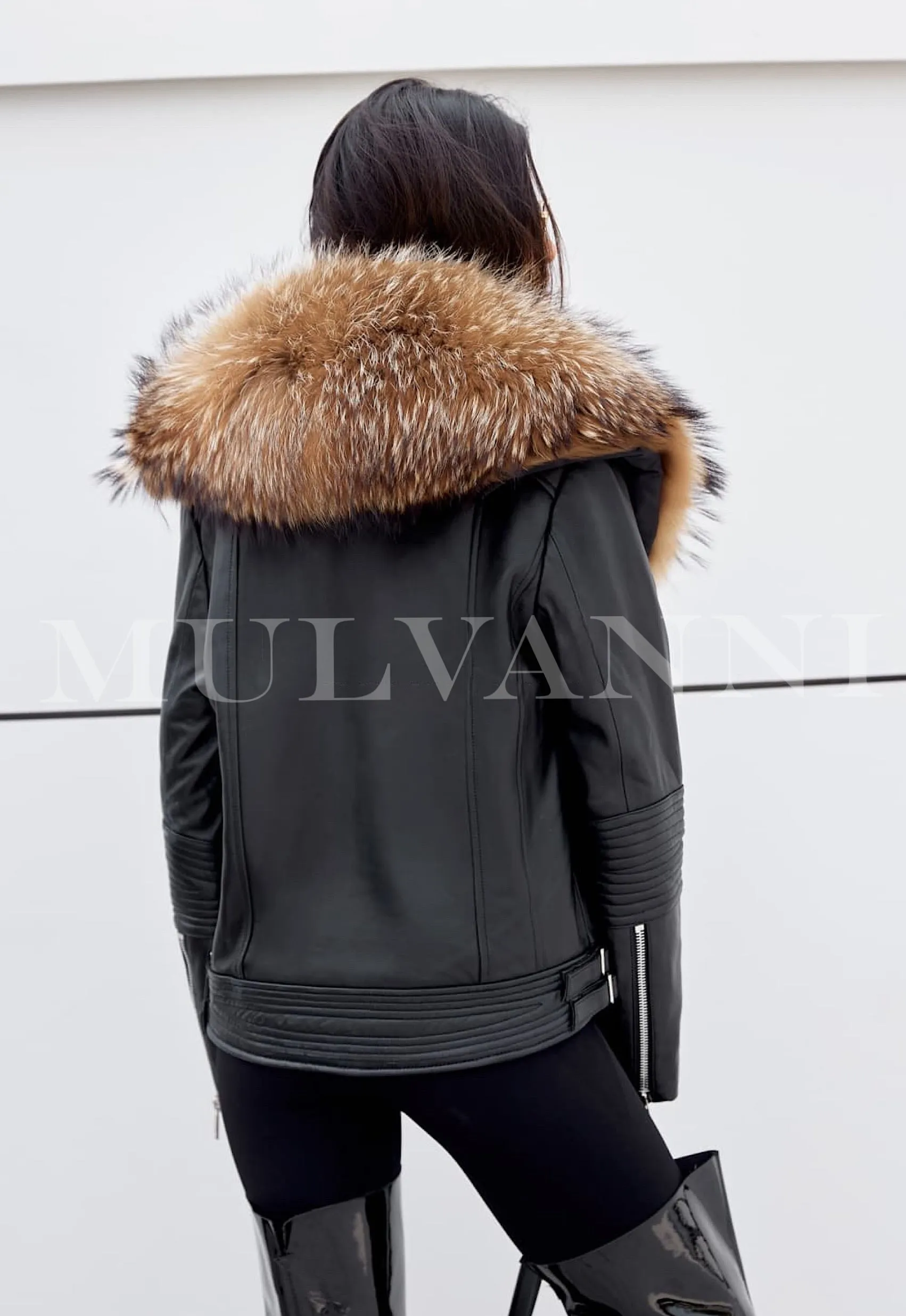 CHARLENE Leather Jacket with Fur Collar