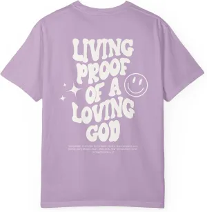 Comfort Colors Living Proof of a Loving God Shirt, Trendy Bible Verse Shirt, Oversized Jesus Tee, Smiley Face Summer T-Shirt