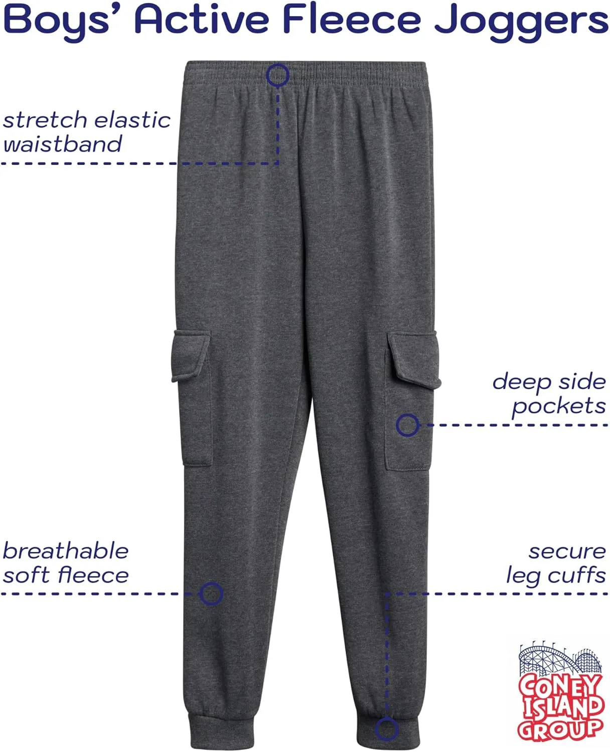 Coney Island Boys Sweatpants - 4 Pack Athletic Sweat Pants with Pocket Soft Boys Joggers Kids Sweatpants (Sizes 5-16)
