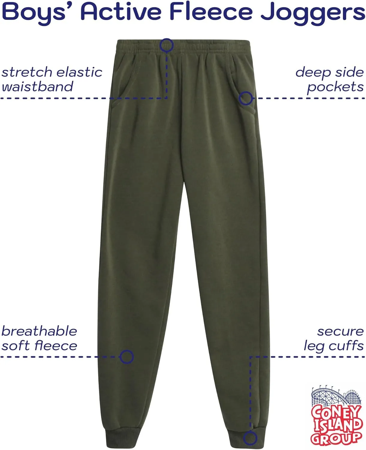 Coney Island Boys Sweatpants - 4 Pack Athletic Sweat Pants with Pocket Soft Boys Joggers Kids Sweatpants (Sizes 5-16)
