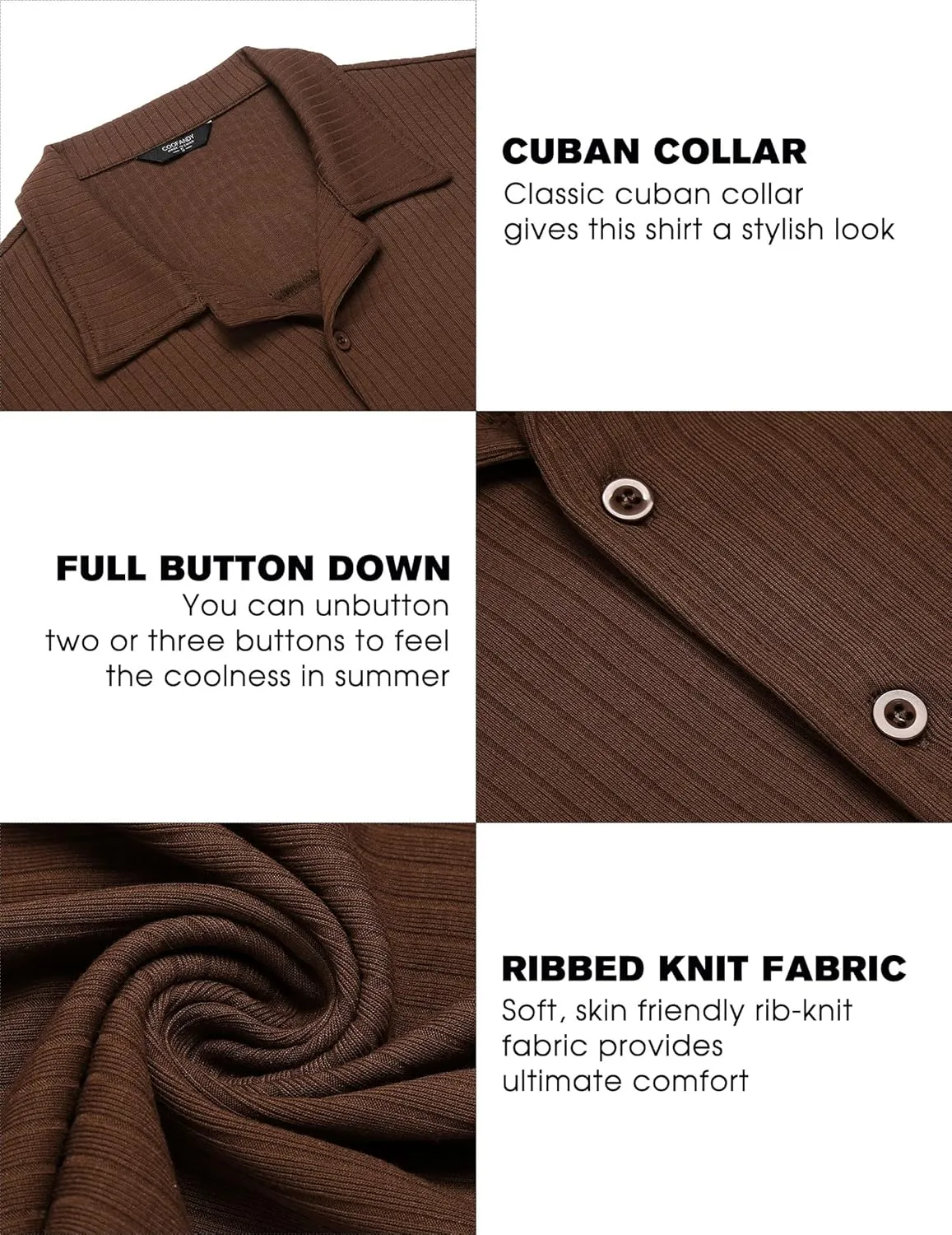 COOFANDY Mens Knit Button Down Shirt Short Sleeve Button Up Shirt Summer Casual Beach Tops