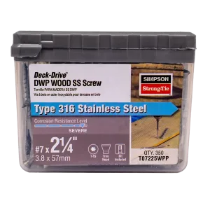Deck-Drive DWP WOOD SS Screw - #7 x 2-1/4 in. T-15, Trim Head, Type 316 (350-Qty) (Pack of 6)