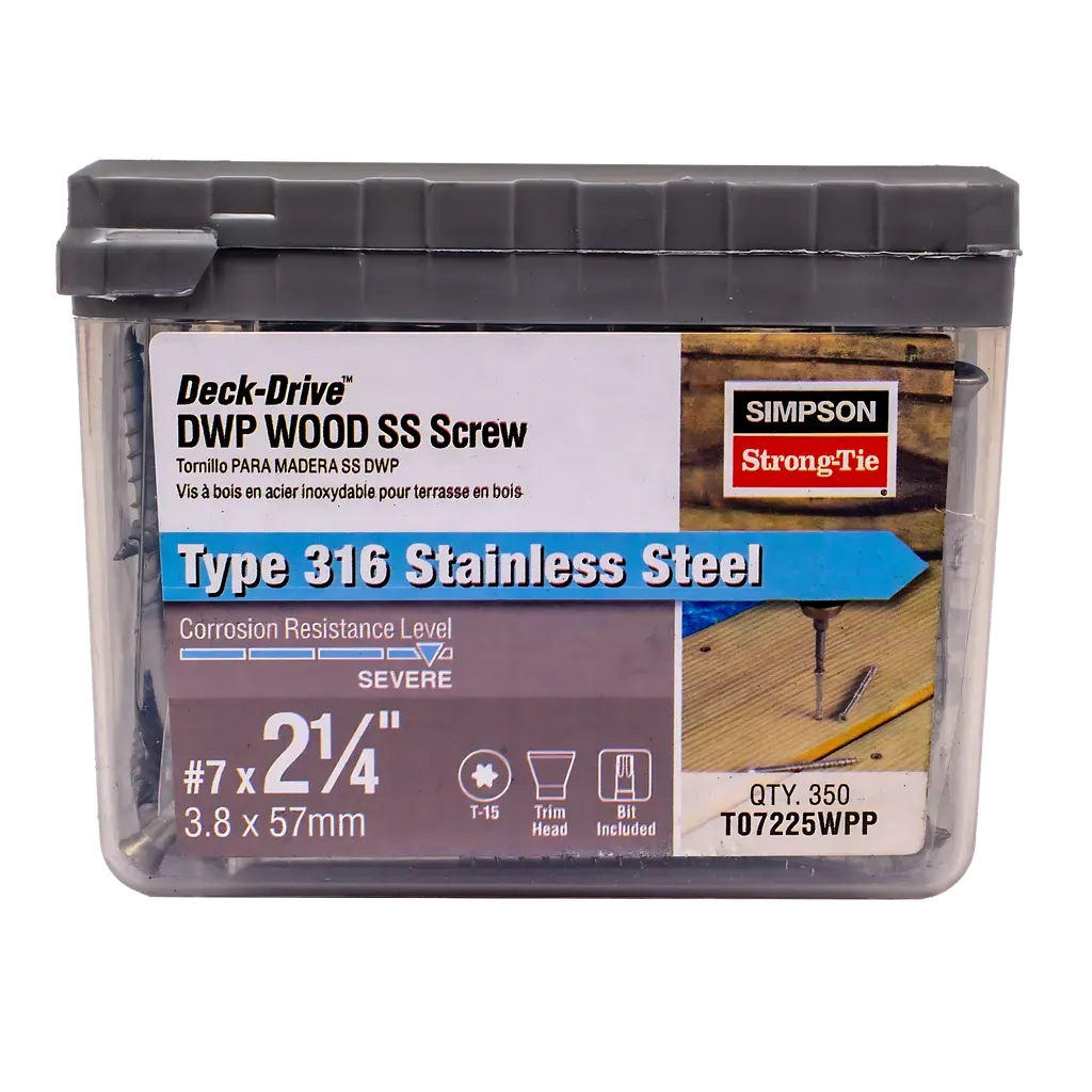 Deck-Drive DWP WOOD SS Screw - #7 x 2-1/4 in. T-15, Trim Head, Type 316 (350-Qty) (Pack of 6)