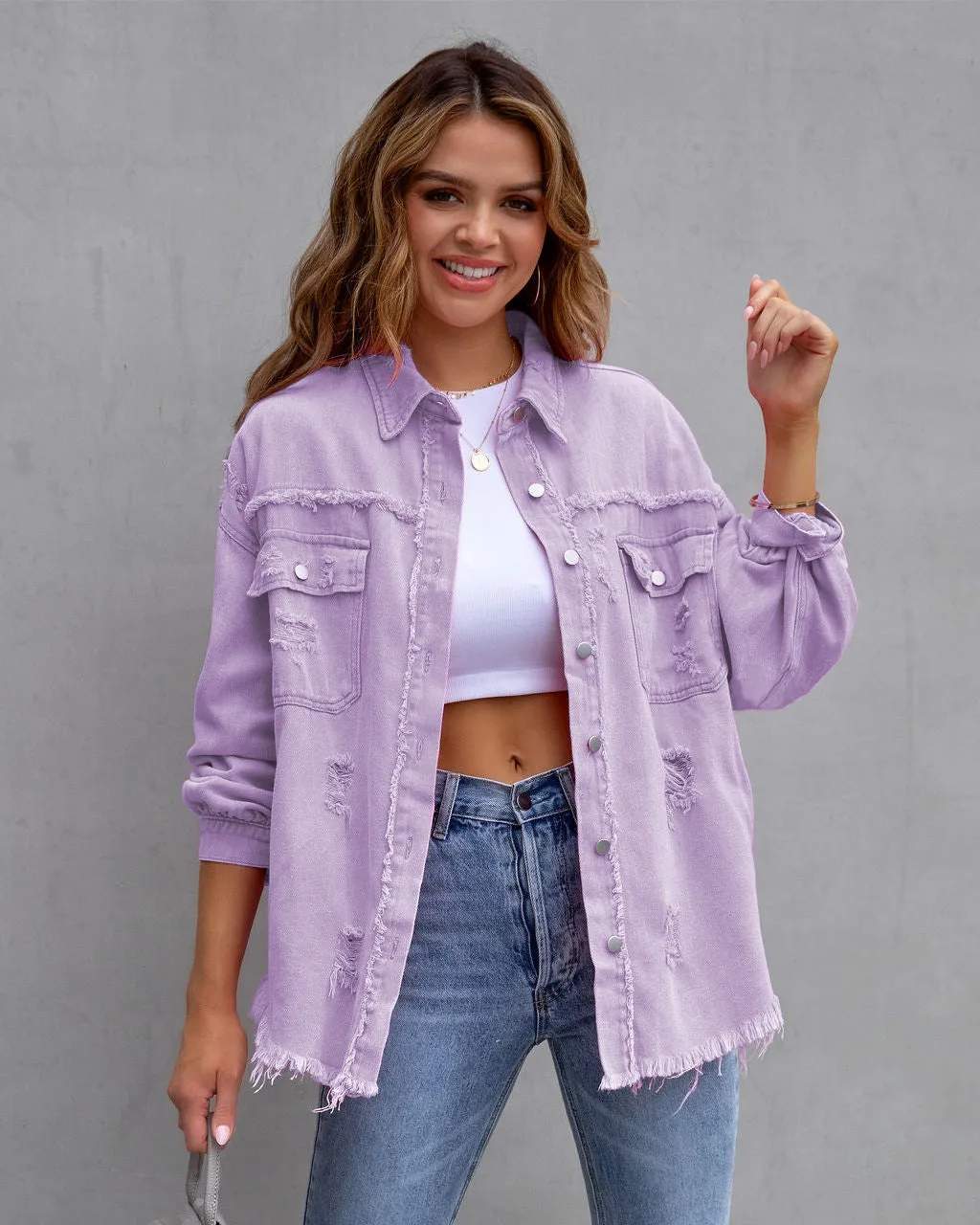 Fashion Ripped Shirt Jacket Casual Tops Women