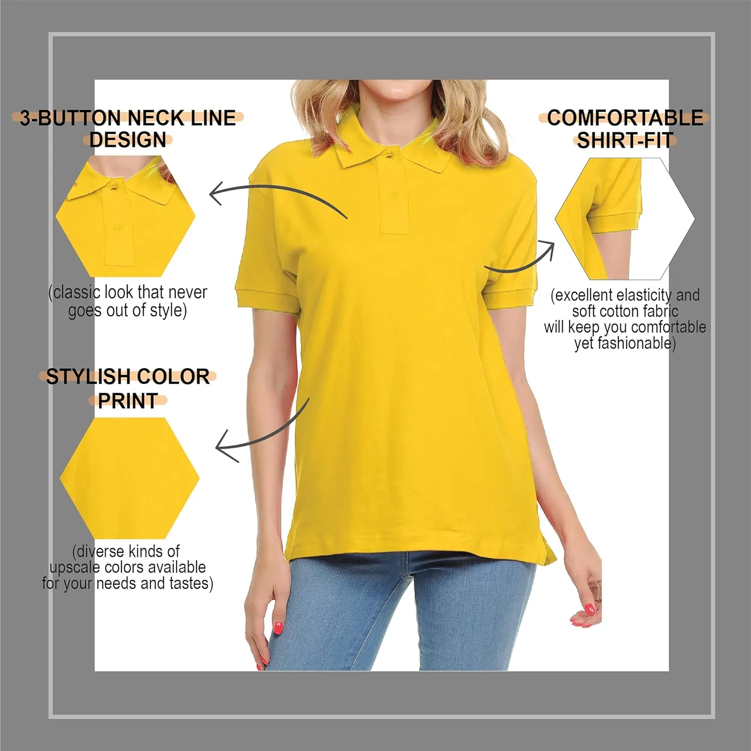FRESH TEE Women's Adult Unisex 100% Cotton Classic Fit Polo Shirt Short Sleeve for Daily Work School Uniform