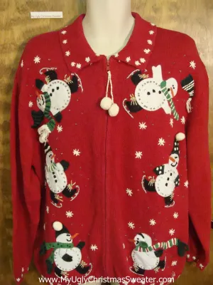 Funny Skating Snowmen Horrible Christmas Sweater