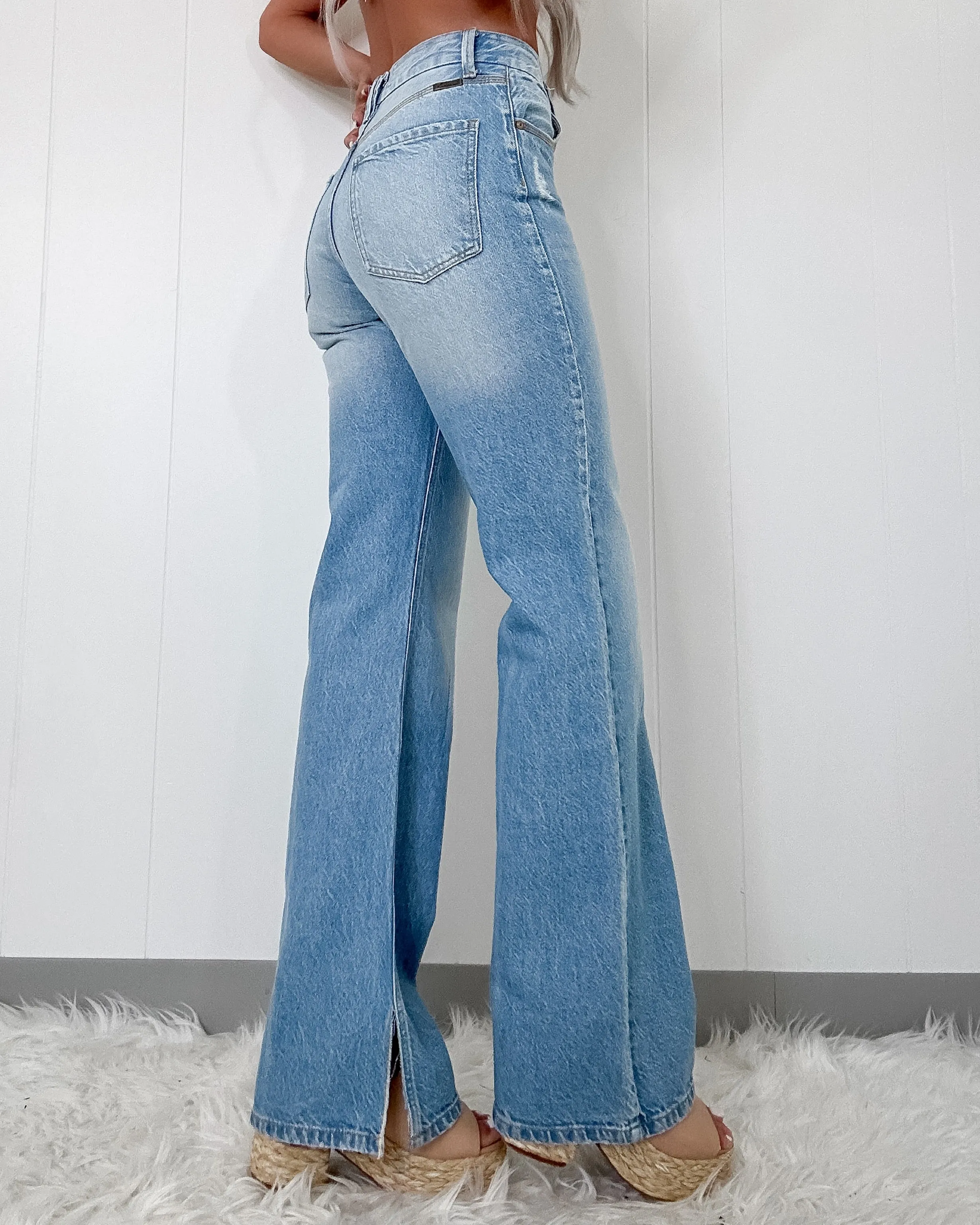 Hayley High Rise Wide Leg Flare Jeans - Light Wash