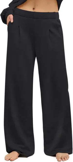 HeSaYep Women's Wide Leg Sweatpants Baggy Straight Leg Sweat Pants Elastic High Waisted Loose Pants with Pockets