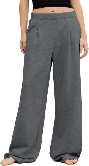 HeSaYep Women's Wide Leg Sweatpants Baggy Straight Leg Sweat Pants Elastic High Waisted Loose Pants with Pockets