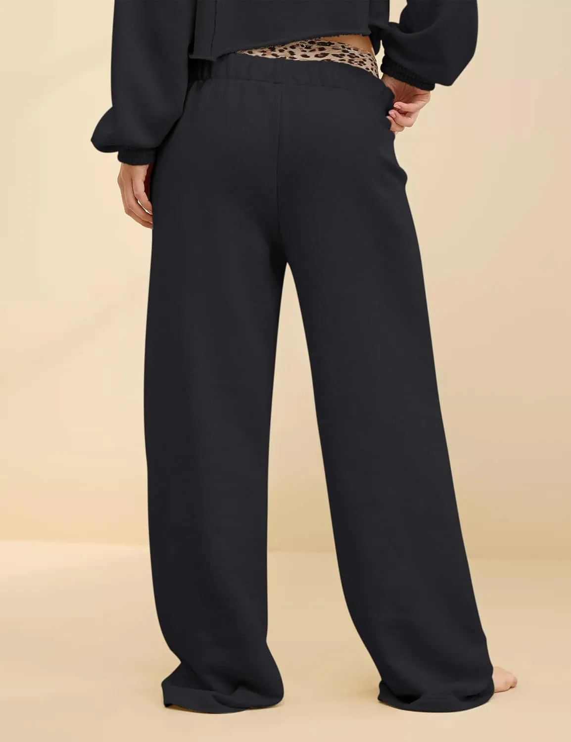 HeSaYep Women's Wide Leg Sweatpants Baggy Straight Leg Sweat Pants Elastic High Waisted Loose Pants with Pockets