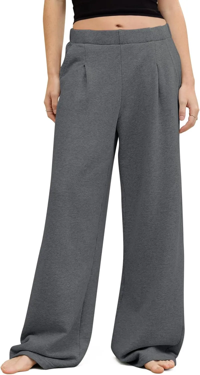 HeSaYep Women's Wide Leg Sweatpants Baggy Straight Leg Sweat Pants Elastic High Waisted Loose Pants with Pockets