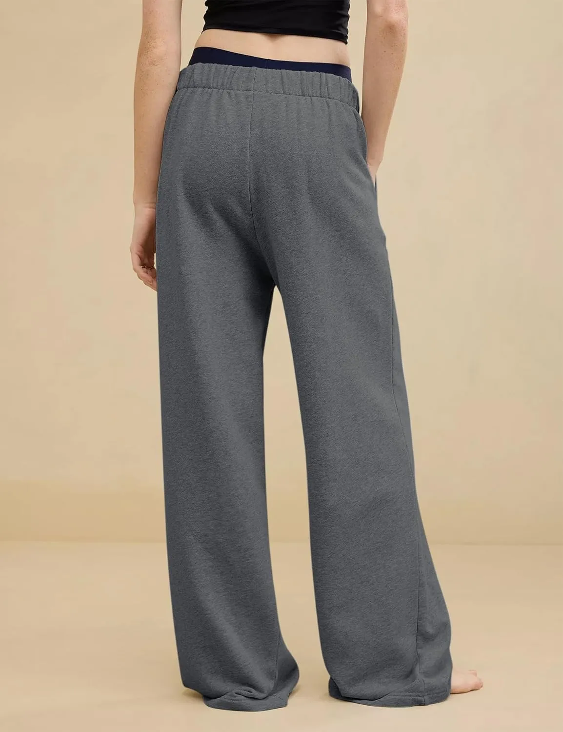 HeSaYep Women's Wide Leg Sweatpants Baggy Straight Leg Sweat Pants Elastic High Waisted Loose Pants with Pockets