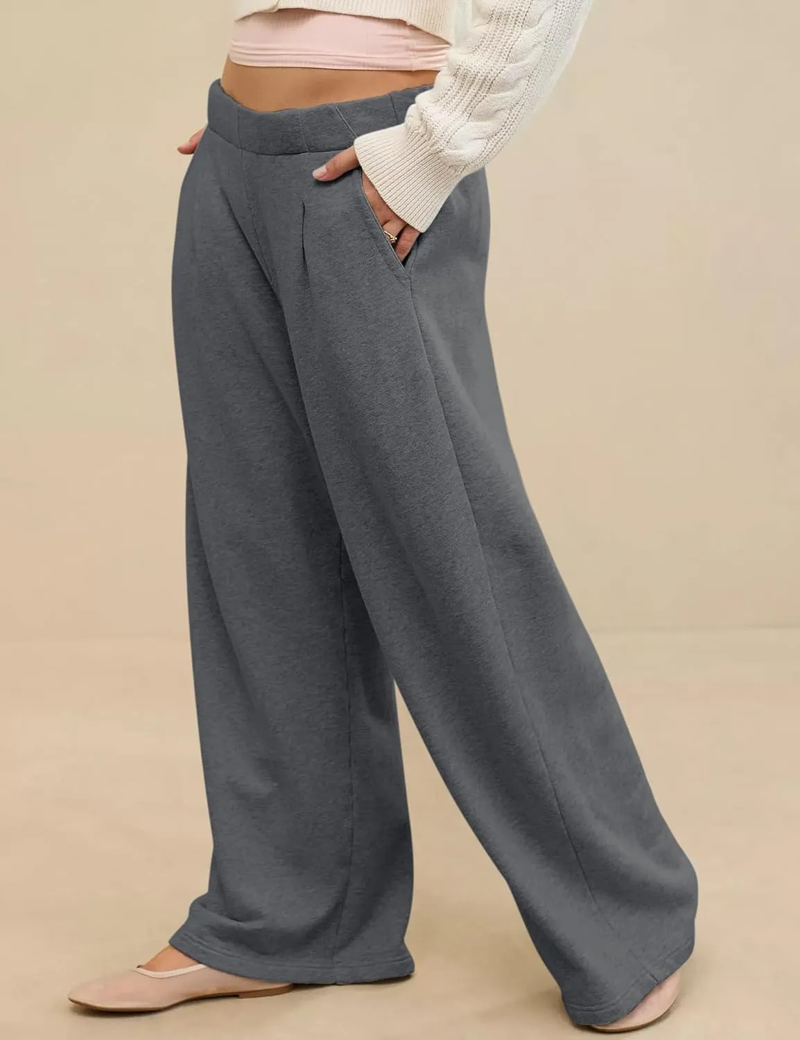 HeSaYep Women's Wide Leg Sweatpants Baggy Straight Leg Sweat Pants Elastic High Waisted Loose Pants with Pockets