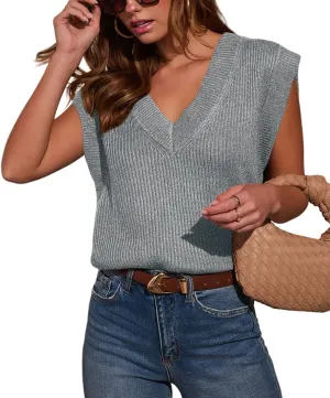 Lacozy V Neck Knit Sweater Vests for Women Casual Sleeveless Pullover Sweater Casual Loose fit Tank Tops Trendy Outfit