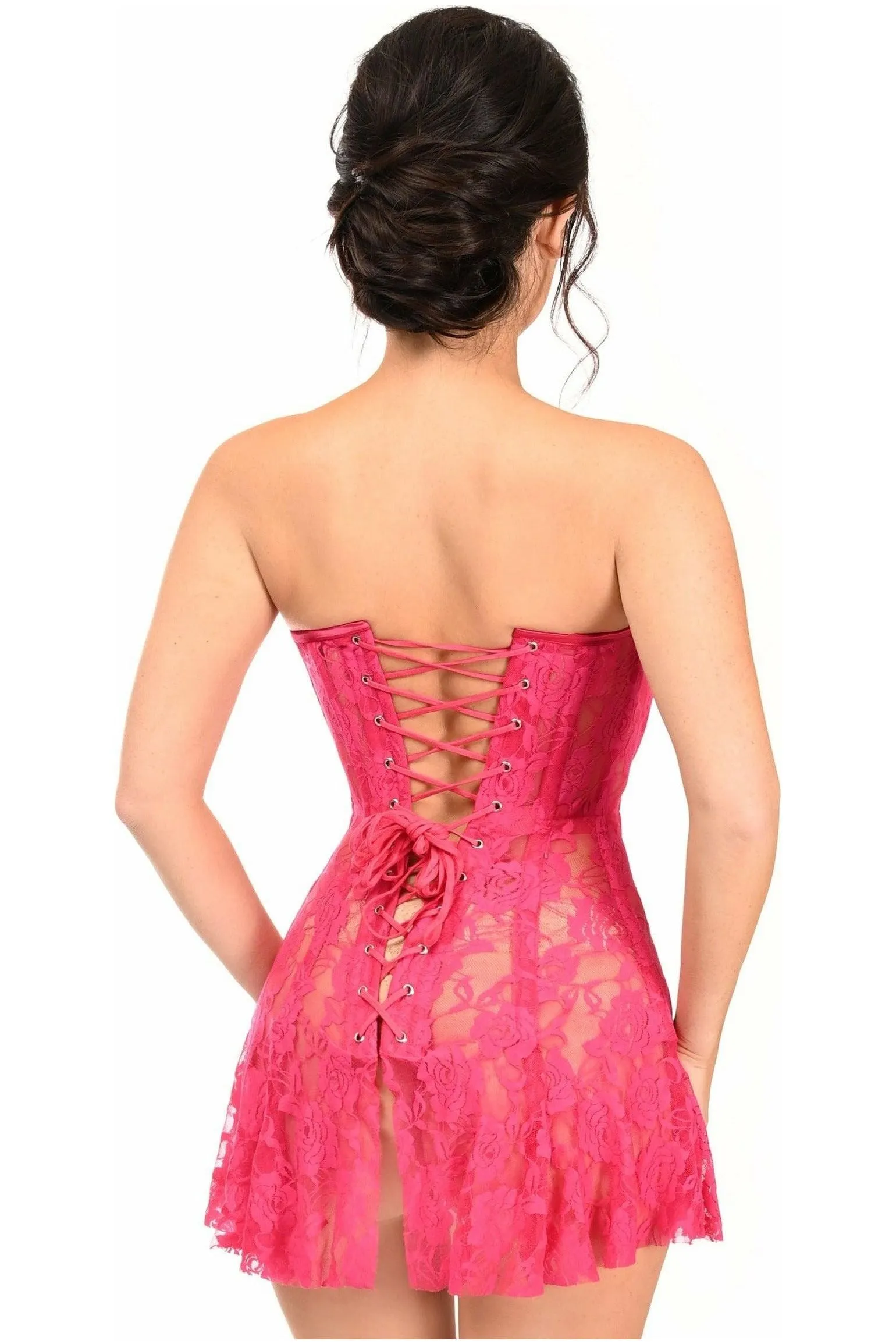 Lavish Fuchsia Sheer Lace Corset Dress