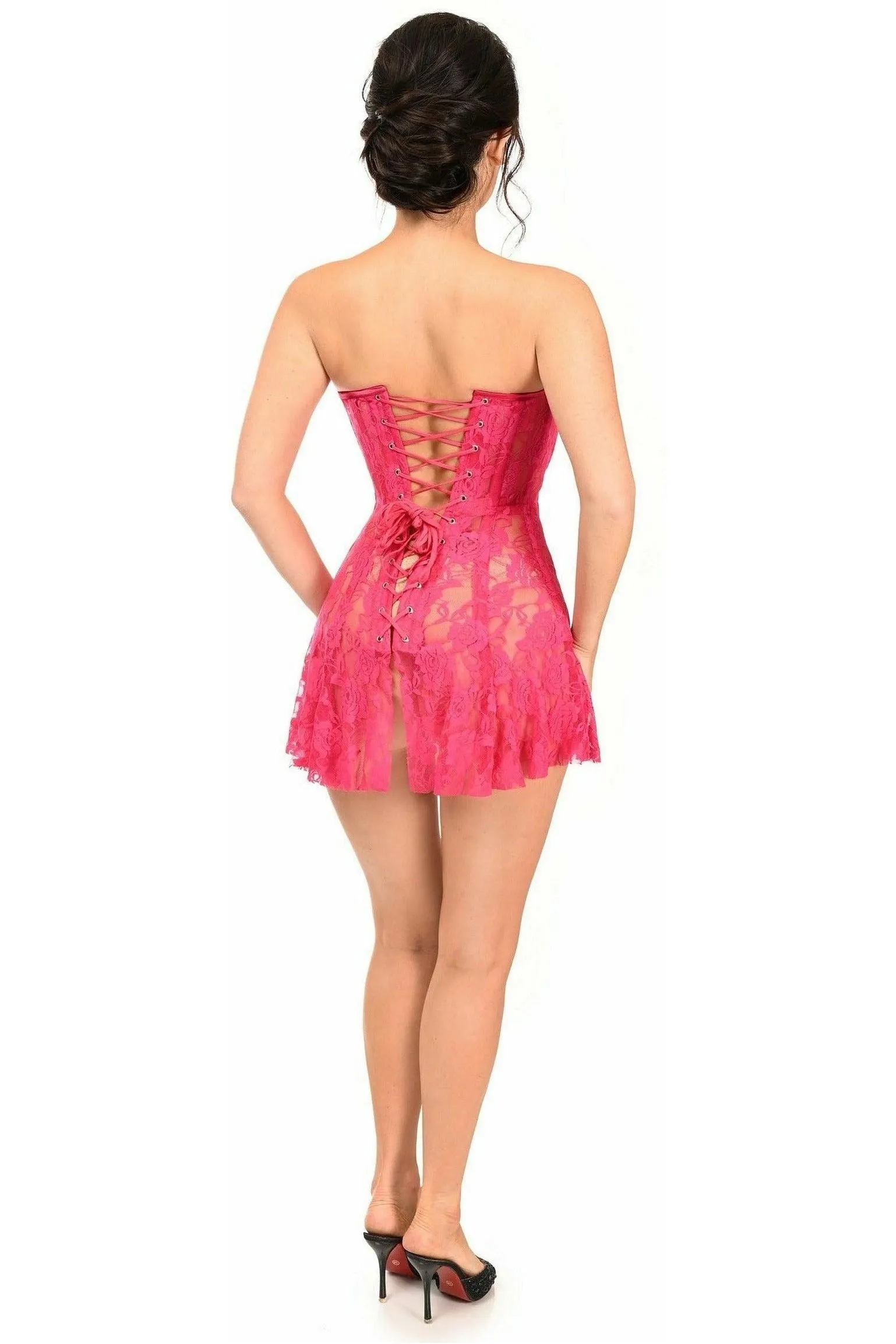 Lavish Fuchsia Sheer Lace Corset Dress