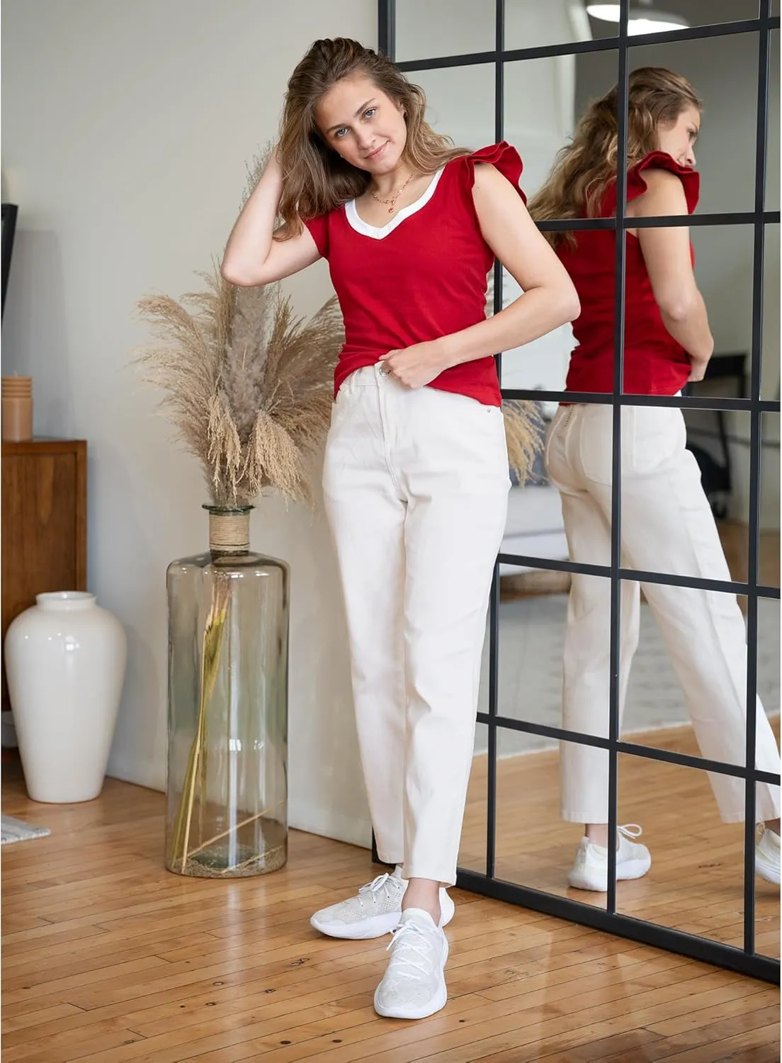 luvamia Straight Leg Jeans for Women High Waisted Trendy Cropped Stretchy Denim Pants Ankle Mom Jeans Work Trouser Jeans