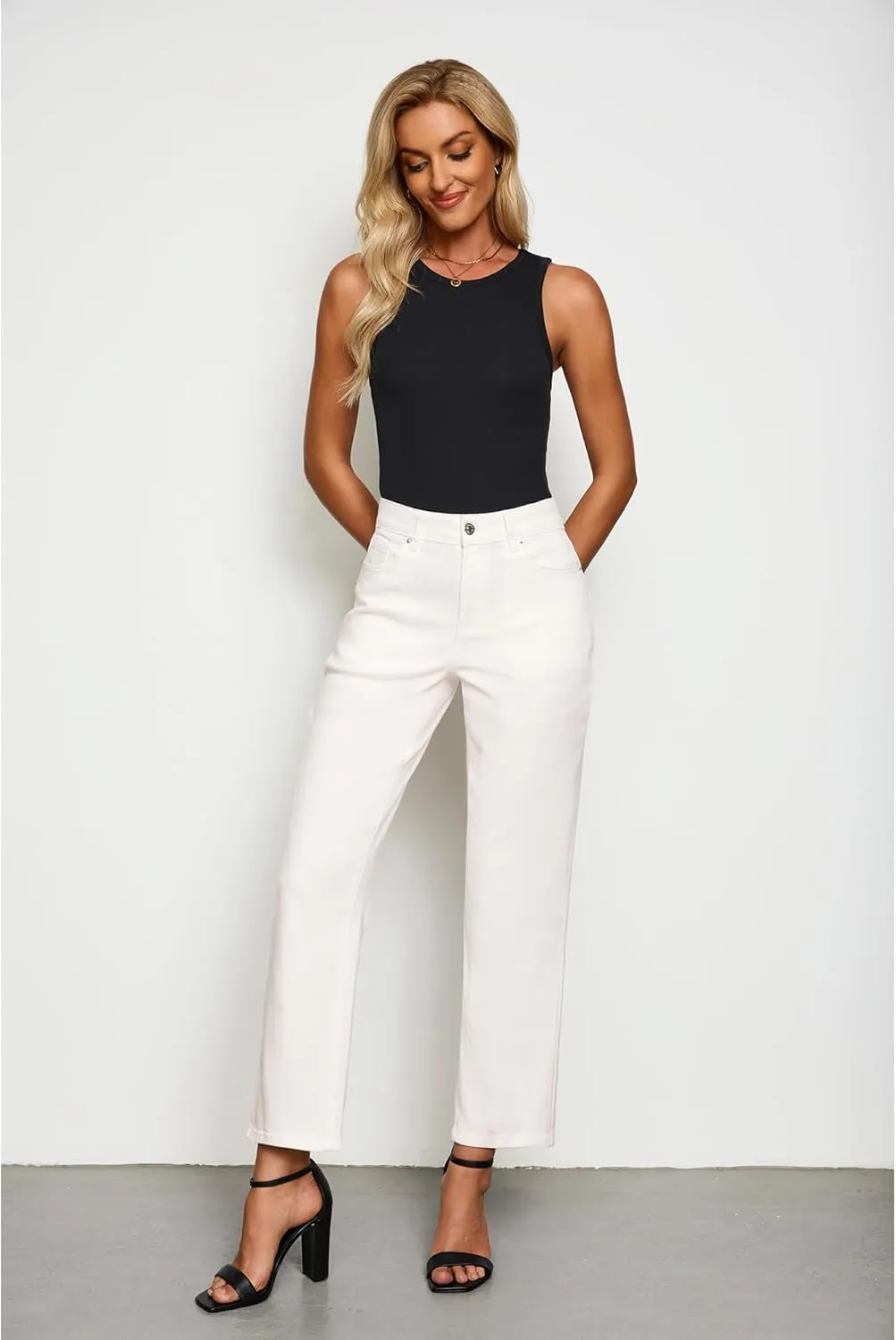 luvamia Straight Leg Jeans for Women High Waisted Trendy Cropped Stretchy Denim Pants Ankle Mom Jeans Work Trouser Jeans