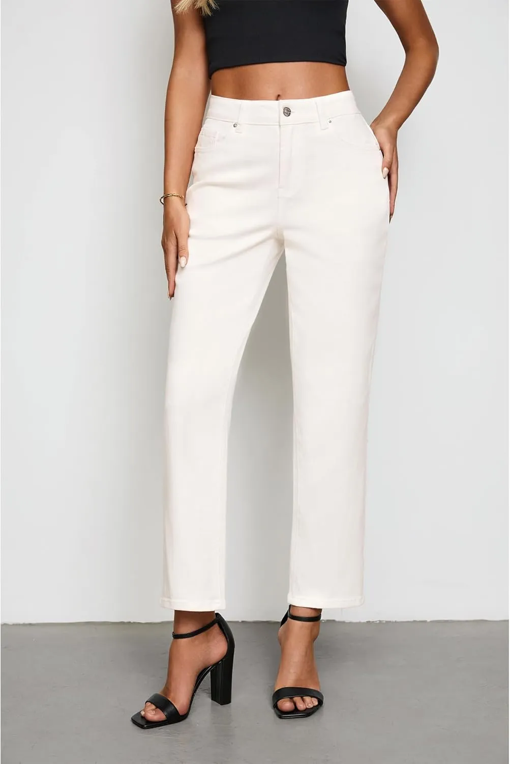 luvamia Straight Leg Jeans for Women High Waisted Trendy Cropped Stretchy Denim Pants Ankle Mom Jeans Work Trouser Jeans
