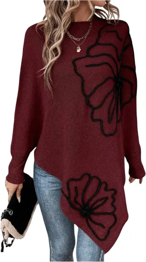 MakeMeChic Women's Fall Sweater Asymmetrical Hem Knit Poncho Sweater
