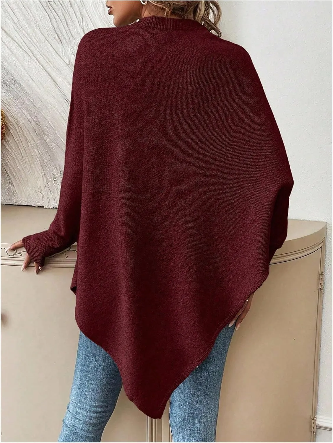 MakeMeChic Women's Fall Sweater Asymmetrical Hem Knit Poncho Sweater