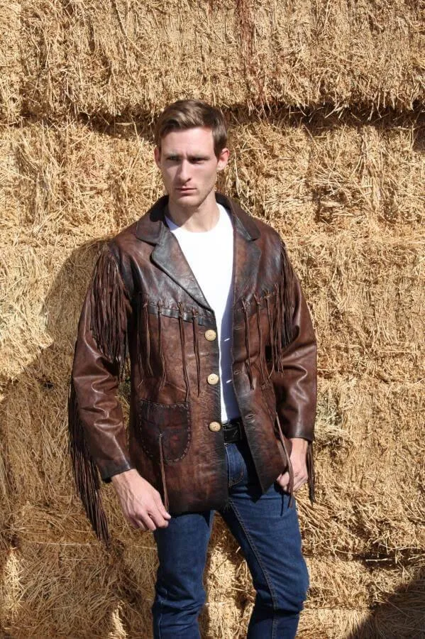 Maricopa Fringe Tan Leather Jacket Mens