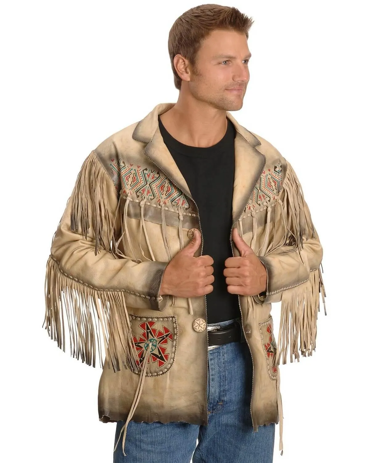 Maricopa Fringe Tan Leather Jacket Mens